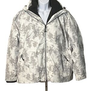 Pulse Gray and White Tie Dyed Sherpa Removable Lining Hat Winter Ski Jacket